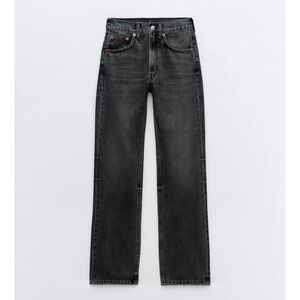 Zara Women's TRF Straight Leg High Waist Jeans, Washed Black (Anthracite Grey)